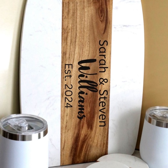 Personalized | Laser Engraved Marble and Wood Cutting & Serving Board - Picture 3 of 5
